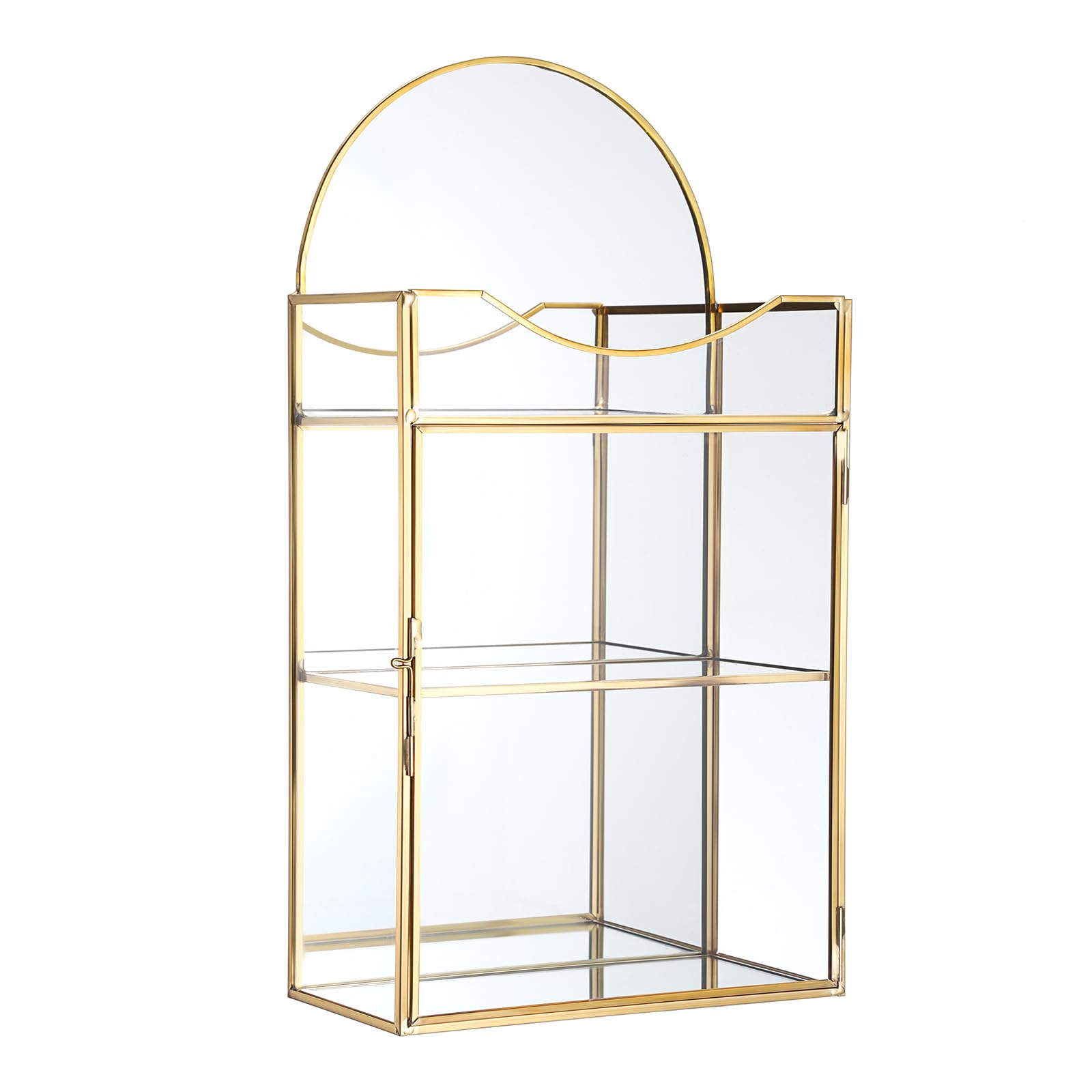 Photo 1 of ELLDOO 3 Tier Clear Glass Storage Box, Gold Mirrored Jewelry Makeup Display Organizer Case, Decorative Tower Box Storage for Trinket Perfume Lipstick Figure Statue Toy Display