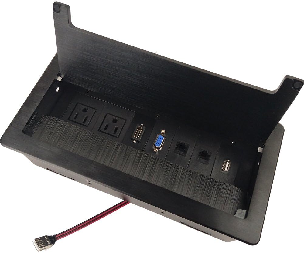 Flip up Brushed Socket clamshell multi media outlets desktop receptacle overload protection consent reference rosette USB jack kitchen table rabbet US Power Strip XS