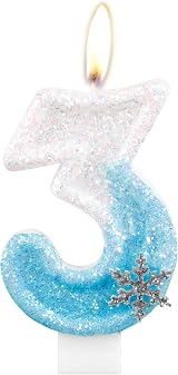 mciskin Frozen Glitter 3rd Birthday Candle Blue White Snowflake 3 view 1