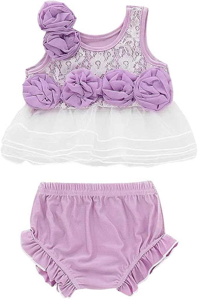 Newborn Infant Baby Girls Bikini Sleeveless Rose Flower Lace Solid Swimwear Swimsuit Bathing Suit Shorts Beachwear ahaorah