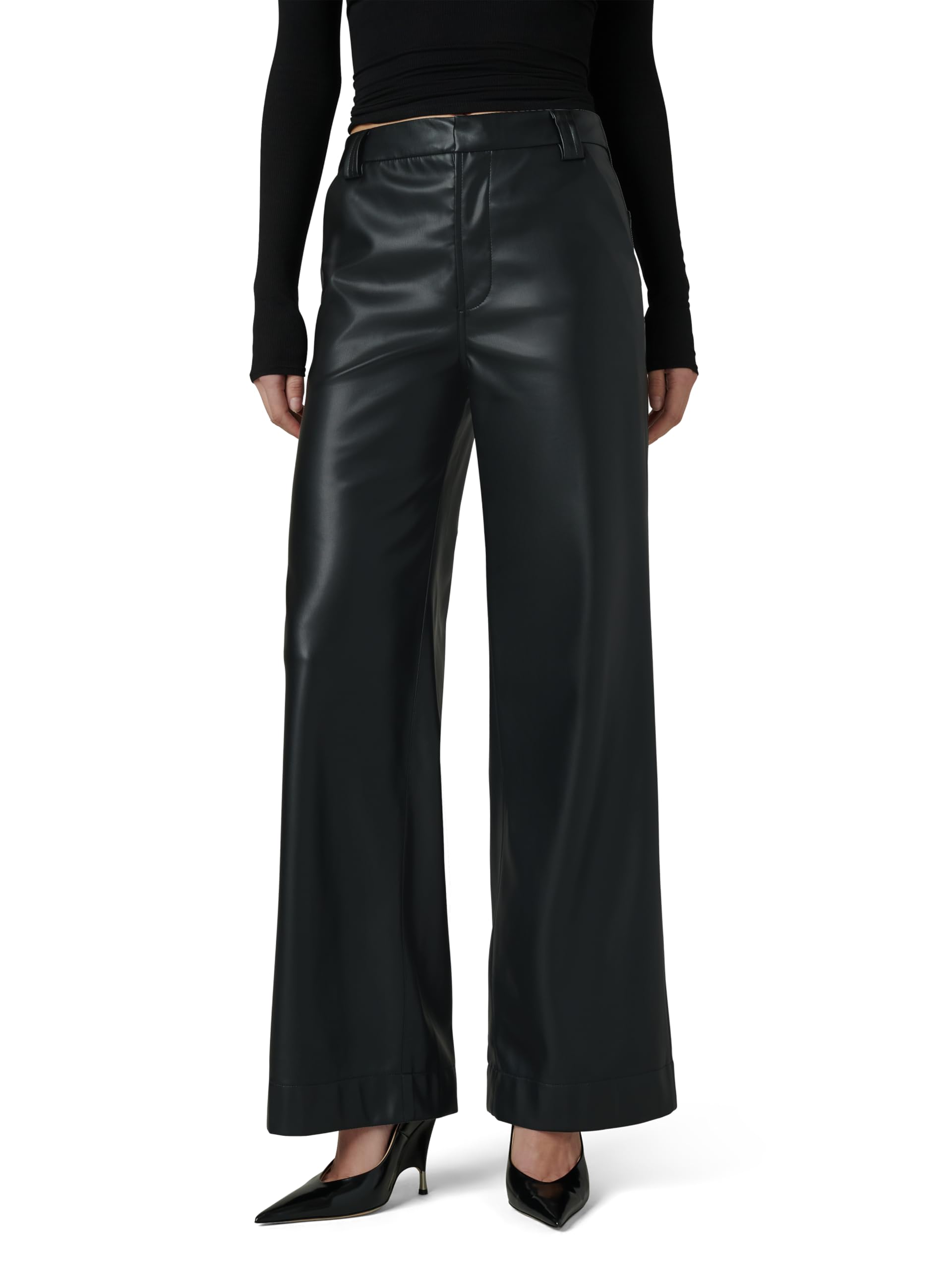 Joe’s Jeans Women’s The Mia High Rise Wide Leg Jean, Black Vegan Leather, 31W x 32L