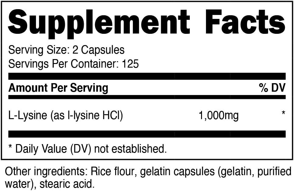 Nutricost L-Lysine 1000mg, 500 Capsules - Gluten Free, Non-GMO, 500mg Per Capsule: Health & Personal Care