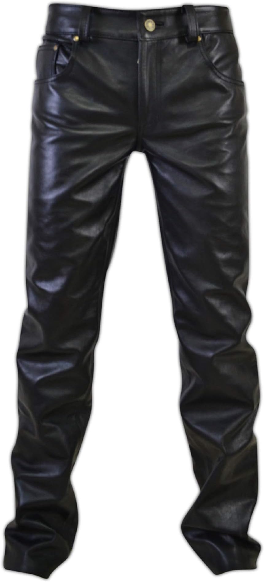 Mens Leather Pants Black Leather Pants Men 5 Pocket Pants Leather Jeans Pant Zipper Pants Men Motor Cycle Black Mens Pant