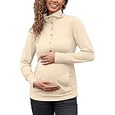 Bhome Maternity Shirt Casual Long Sleeve Half Button Front Lightweight Sweatshirts Slim Fit Pullover Tops with Pockets