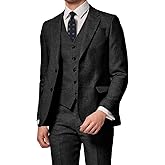 3 Piece Summer Linen Suits for Men, Men's Slim Fit Suit Set Two Buttons Casual Solid Blazers Vest Pants Set for Wedding Party