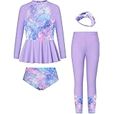 GRACE KARIN Girls Long Sleeve Swimsuit Mermaid Bathing Suit Rash Guard Swimwear 4 Piece Size 5-12