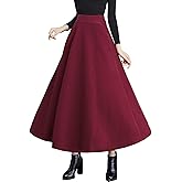 ZHANCHTONG Women's High Elastic Waist Maxi Wool Skirt A-line Plaid Winter Warm Flare Long Skirt