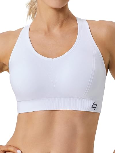 FITTIN Racerback Sports Bra Women High Impact Padded Seamless White