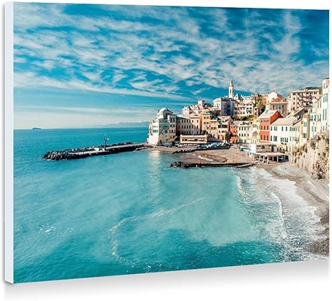 Amazon Co Jp イタリア チンクエテッレ 海 海岸 海岸 桟橋 家 空 雲 壁の絵 壁掛け ソファの背景絵画 壁アート写真の装飾画の壁画 海 40cmx30cm ホーム キッチン