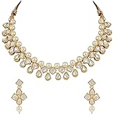 I Jewels Gold Plated Indian Wedding Bollywood Kundan Pearl Choker Necklace Jewellery Set with Earrings for Women