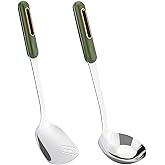 FJNATINH Spatula and Ladle Set - 2 Wok Tools - Universal Ladle and Spatula - Stainless Steel Cooking Utensils and Accessories, 13"-14", Green Handle