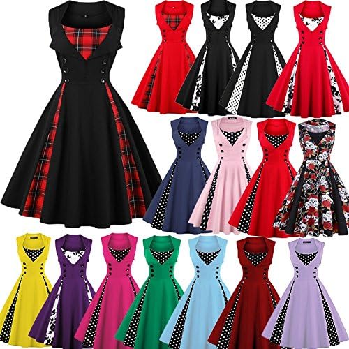 rackerose Women's Cut Out Polka Dot Swing Elegent Vintage Sleeveless V-Neck Vintage Casual Cocktail Party 1950'S Retro Bridesmaid Dress S-XXL