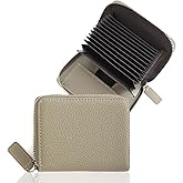 Credit Card Holder Rfid Wallet, Genuine Leather Credit Card Wallet for Women, Small Zipper Card Case Wallet with Coin Purse Grey