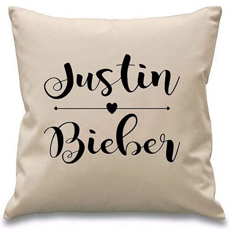 Yohoba Justin Bieber mit Herz, natürliches oder schwarzes Geschenk-Kissenbezug, 45,7 x 45,7 cm