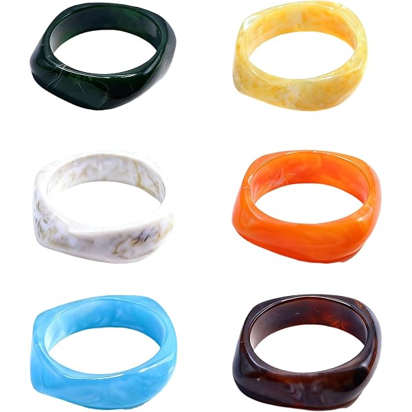 Bracelets En Acrylique Colorés - Lot De 4 - Formes Géométriques, Résine épaisse - Bijou Tendance Quotidien/fête