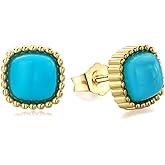 AIBAO Sterling Silver Turquoise/Lapis Lazuli/Malachite Stud Earrings for Women Men 7 mm Round or Cushion Cabochon Gemstone Earring Studs Western Boho Jewelry