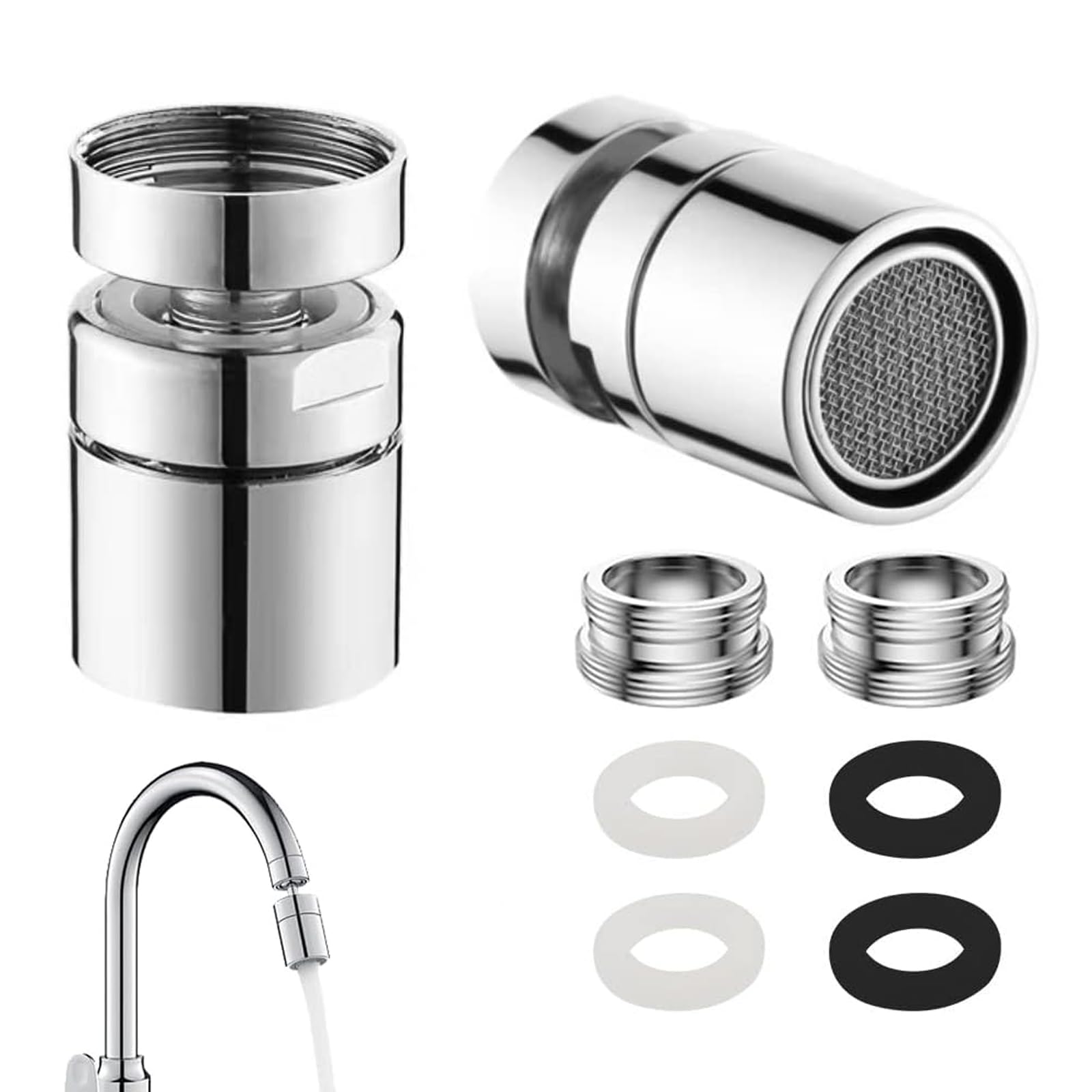 Faucet Bracket, 2 Pieces Faucet Accessories Swivel 360° Swivel Water Tap Connection Extension with M22 External Thread or M24 Inner Thread (Silver)
