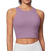 Heathyoga Longline Sports Bras for Women High Neck Tank Tops with Built in Bras Workout Tops for Women Racerback Yoga Bra