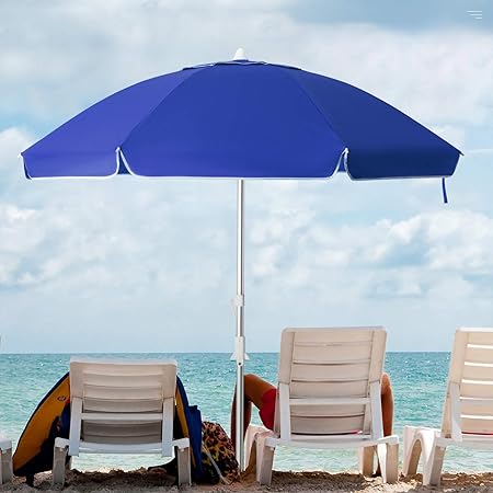 Amazon Com Kitadin 6 5ft Beach Umbrella Portable Outdoor Patio Sun Shelter With Sand Anchor Fiberglass Rib Push Button Tilt And Carry Bag Blue Garden Outdoor