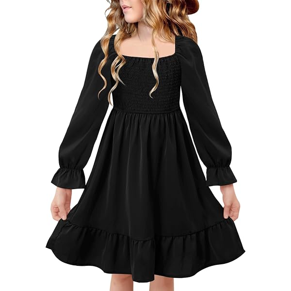 Blibean Girls Cotton Long Sleeve Dresses Ruffled Jamaica