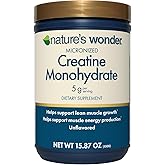 Nature's Wonder Micronized Creatine Monohydrate Powder 5g, Muscle Health, Muscle Energy Production, No Lactose, 5g of Micronized creatine Powder per Serving, 450G, 90 Servings