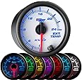 GlowShift White 7 Color 2400 F Pyrometer Exhaust Gas Temperature EGT Gauge Kit - Includes Type K Probe - White Dial - Clear Lens - for Car & Truck - 2-1/16" 52mm