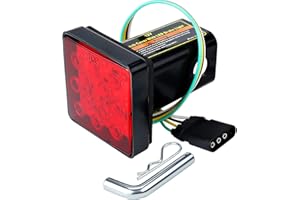 Cenipar Trailer Hitch Receiver Cover with 12 LEDs Red Brake Light with 2" Receiver for Towing Truck RV and SUV