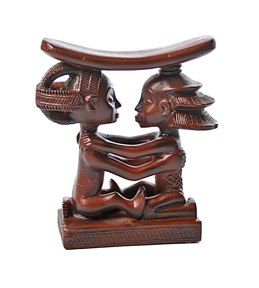 Parastone African Luba Couple Headrest, Brown Polyresin Tabletop Sculpture
