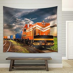 Freight Train - Fabric Wall Tapestry Home Decor - 51x60 inches