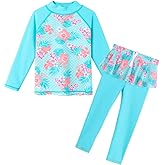 TFJH E Girls Long Sleeve Swimsuits Skirt 2-Pieces Rash Guard Set Sun Protection UV 50+