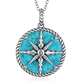Biduanro Compass Turquoise Necklace 925 Sterling Silver Genuine Turquoise Necklace Western Nature Gemstone Turquoises Jewelry Gifts for Women