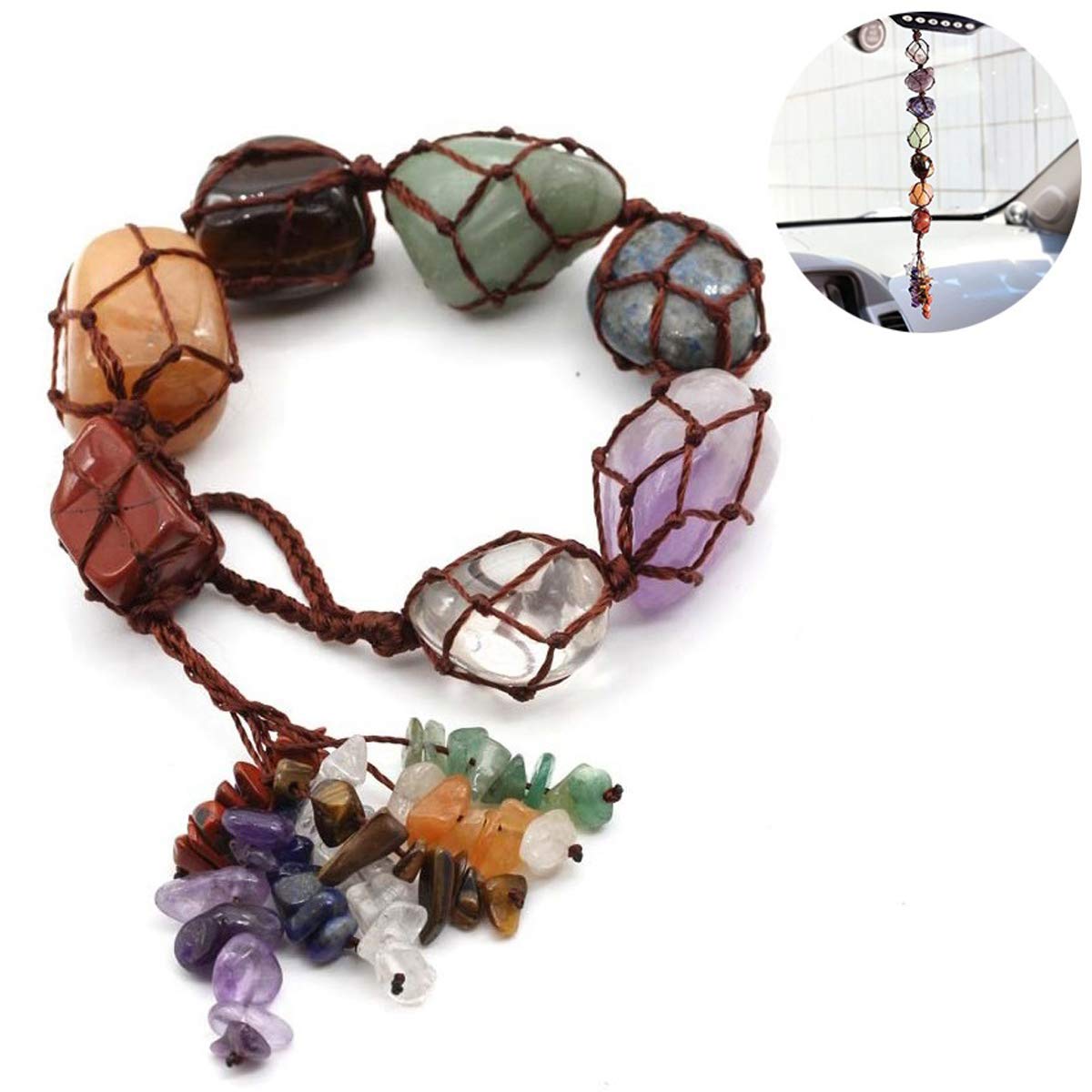 Techson 7 Chakra Tassel Stones Hanging Set, Reiki Healing Crystals Ornament, Gemstone Spiritual Meditation Home Car Decoration