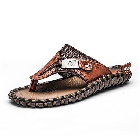 AWSAYS 2019 Sommer Strand Hausschuhe Herren GrößE Flip Flops Erste Schicht Rindsleder Handgefertigte Herrensandalen Und Hauss