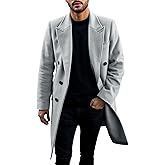 PASLTER Mens Trench Coat Mid Long Double Breasted Slim Fit Peacoat Notched Lapel Winter Business Overcoat