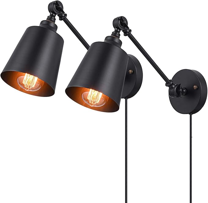 Vintage Wandlampe Schwarz Metall Wandleuchte Nachttischlampe mit