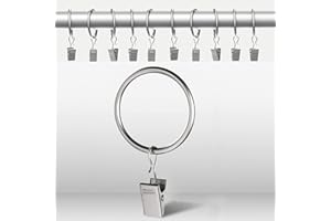 IFELS Curtain Rings with Clips 40 Pack, Silver Curtain Clips with Rings, Drapery Rings 1.26 Inch Interior Diameter, Curtain Hooks with Clips Fits Up to 1 Inch Curtain Rod, Metal (Silver,1.26"| 40 PC)