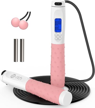 Te-Rich Skipping Rope with Counter Adjustable Ropeless Indoor Gym Cable Handles