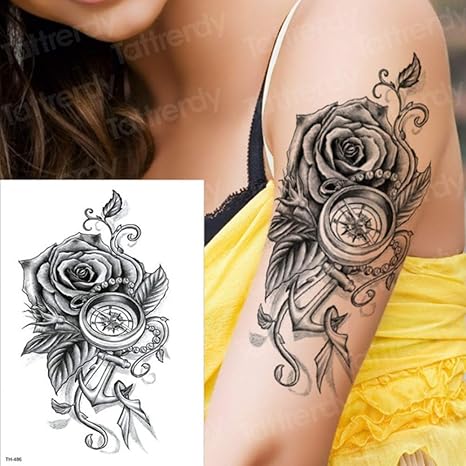 Tzxdbh 2pcs Tatouage Temporaire Rose Boussole Manchon