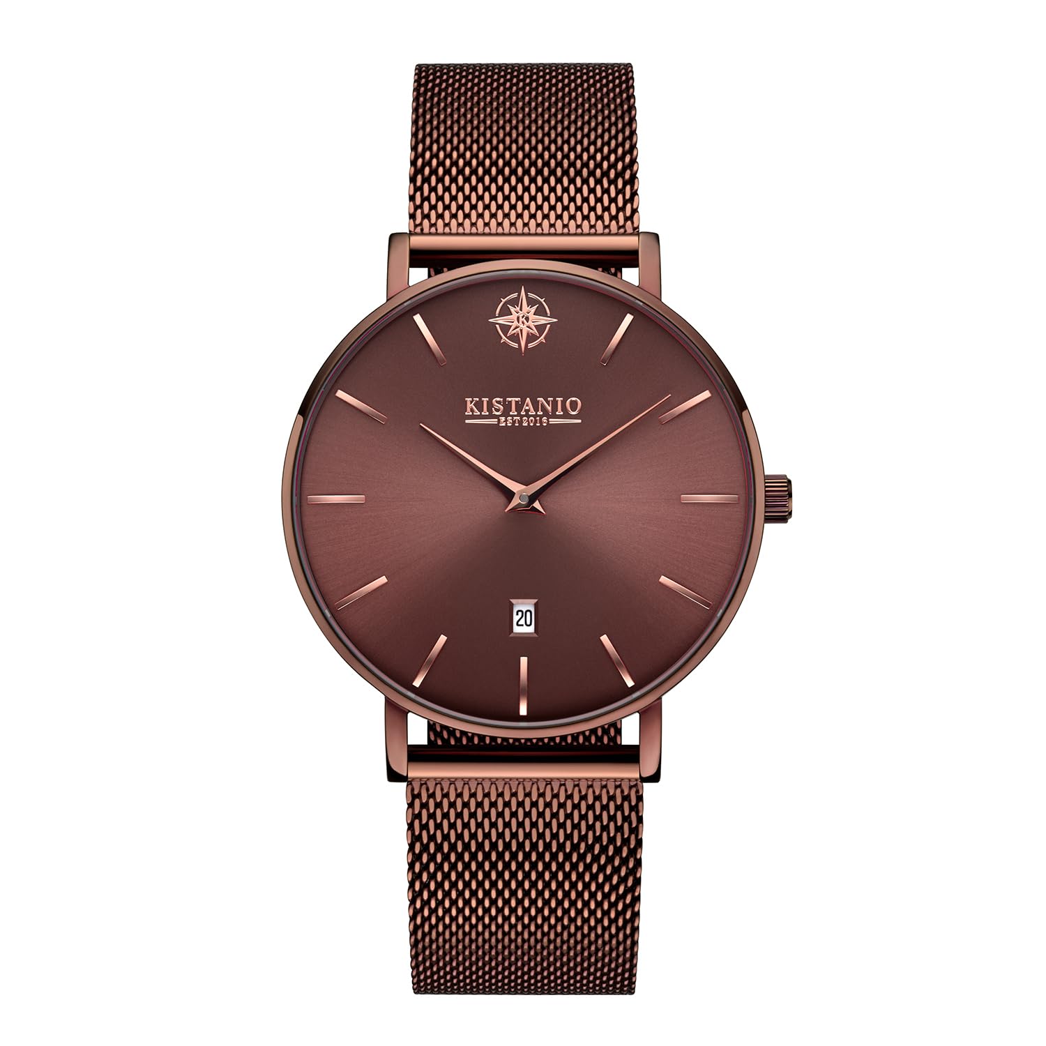 Kistanio Moyen MO-MOS-M Women's Watch with Milanese Strap Date Stainless Steel Mocca Mocca Sapphire Glass, Mocha / Mocha, Bracelet