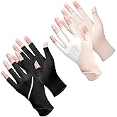 Loopeer 2 Pair Women UV Sun Protection Fingerless Gloves Touchscreen Non Slip Sunblock Gloves for Summer Driving Cycling
