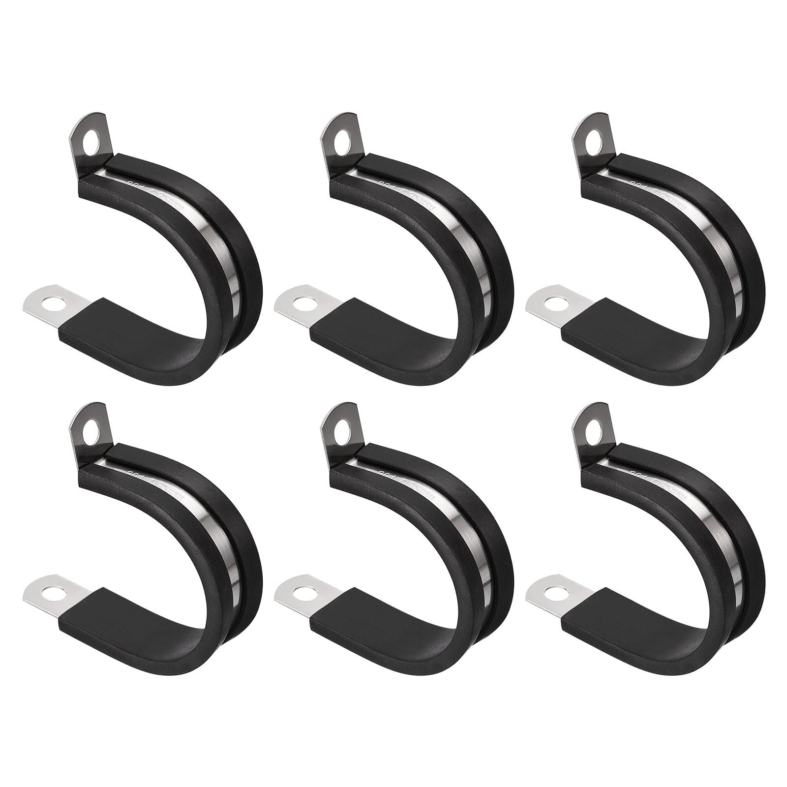 Unifizz 6Pcs 1-1/4 Inch(32mm) Cable Clamp, Rubber Cushioned Insulated Clamp 304 Stainless Steel R Shape Bracket Metal Hose Clamp Tube Holder for Pipe Wire Tube