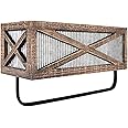 Autumn Alley Farmhouse Rustic Towel Rack Shelf Holder - Wood Towel Rack Basket Storage - Farmhouse Towel Holder for Rustic Bathroom and Farmhouse Kitchen Décor - Wall Mounted, Galvanized, Rustic Brown