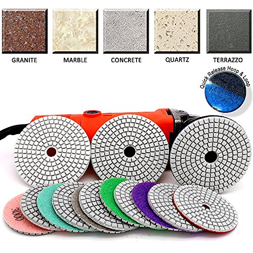 ADVcer Wet Diamond Polishing Pads Set, 4" 10 Pads 50 to 3000 Grit with 5/8" 11 Arbor Polisher Hook and Loop Backing Plate - Ideal Buffing Kit for Granite Concrete Marble Stone Countertop Tile Grinder - Thumbnail 5