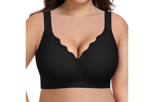habibee Jelly Bras for Women Plus Size Wireless Full Support Scalloped Bra | W-shaped Jelly Strip Push Up, Seamless Comfort B