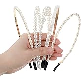 Matwsec 5PCS Pearl Headbands for Women White Pearl Headband for Girls Non Slip Bridal Headband for Wedding Party Pearls Hair Accessories Christmas Gifts
