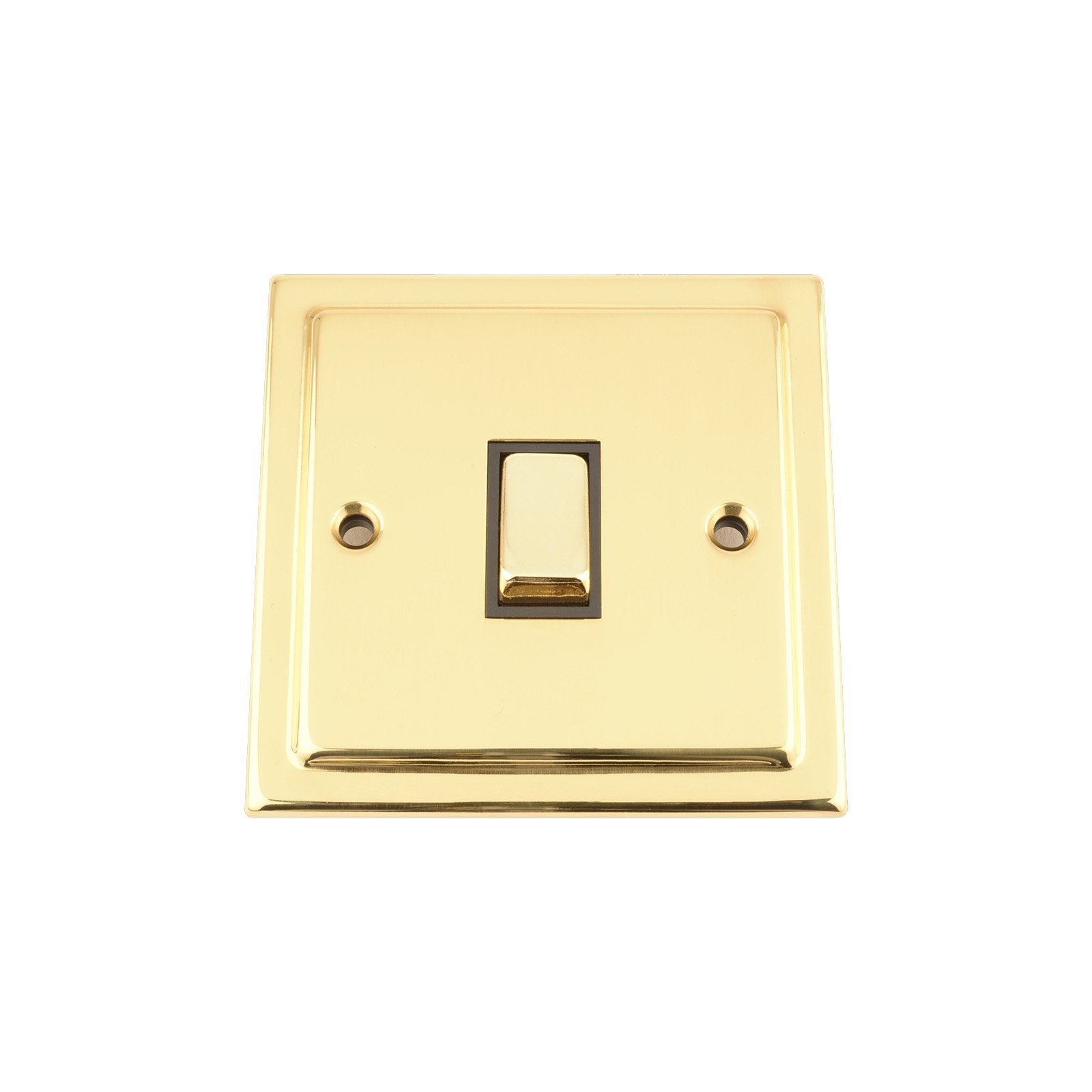 A5 Single Light Switch 1 Gang - Polished Brass Victorian - Black - Metal Rocker Switch - 1 Gang 2 Way 10 Amp
