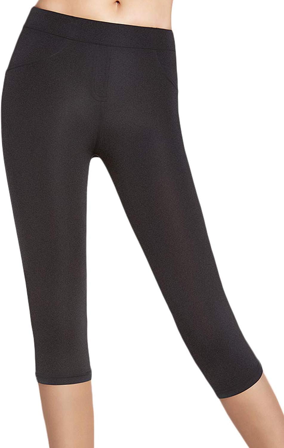 Leggings Capri Pants with Rhinestone Blue Bottom Size L Black