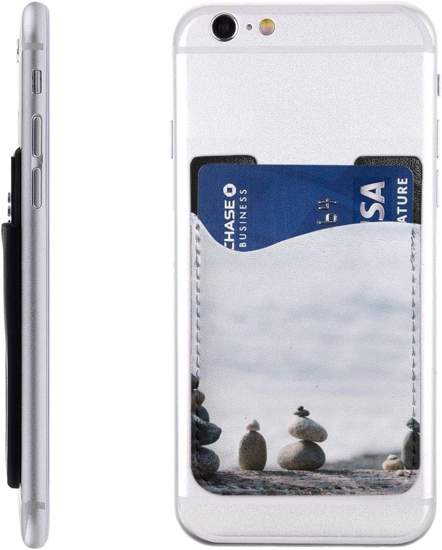 Card Holder for Back of Phone -Pebbles Stacked On The Beach Silicone Stick On Cell Phone Wallet with Pocket for Credit Card, ID, Business Card