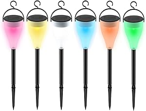 Solar Lights Outdoor Light Sensor Waterproof Lamp Color Changing,7 Colors and 3 Lighting Modes for Yard, Path, Lawn and Landscape (6pack)
