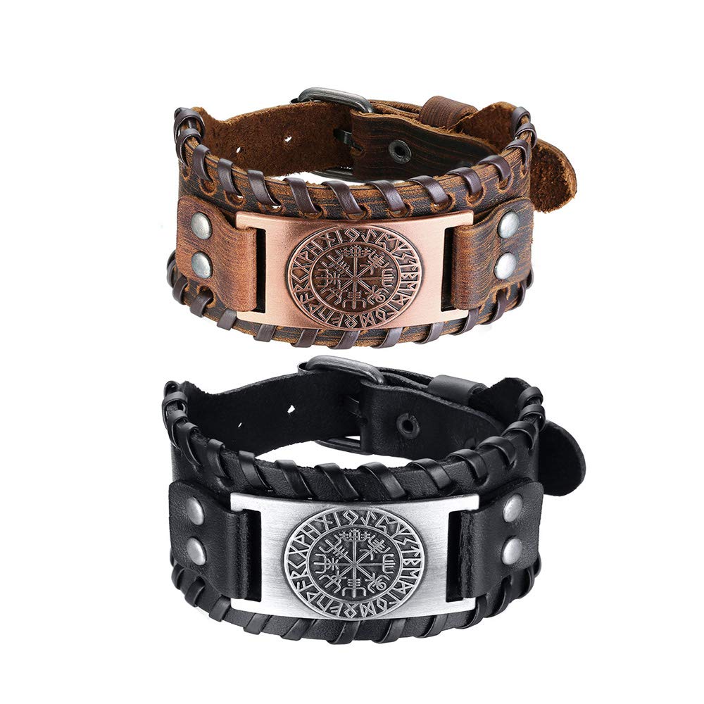 VNOX Mens Thor's Hammer Bracelet Black Braided Rope Wristbands Stainless Steel Norse Viking Jewelry Valknut Protection Amulet Birthday Gift for Men Boys (Bracelet-23)